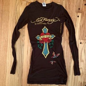 Ed Hardy By Christian Audigier brown long sleeve tee t-shirt